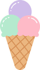Delightful triple scoop ice cream cone with pastel flavors perfect for summer treats