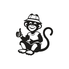 Naklejka premium Cartoon Monkey in a Hat Giving a Thumbs Up animal illustration