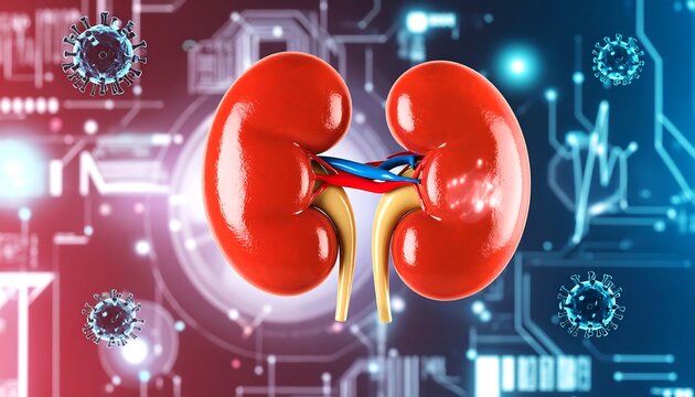 Human Kidneys and Coronavirus: Medical 3D Render - Powered by Adobe