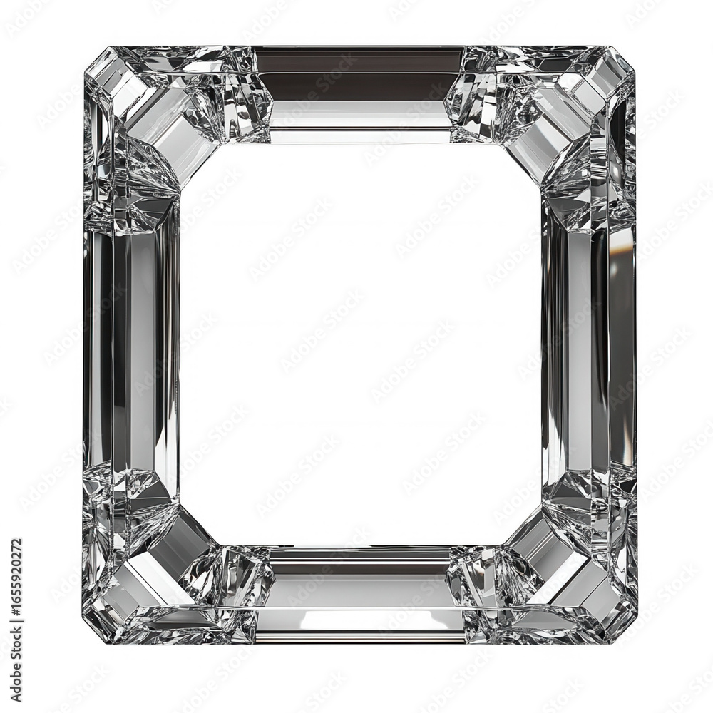 Aufkleber ornate faceted crystal square frame with intricate geometric details and sparkling light reflections