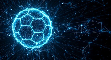 Futuristic glowing soccer ball, abstract network connection, digital art