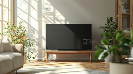 Front view of a living room during midday. The space is softly lit with natural daylight streaming in, creating a bright yet studio-like lighting effect. 