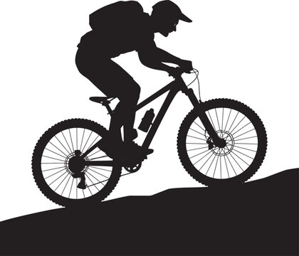 mountain biker riding uphill isolated on transparent background