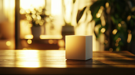 Front view of a product placed on a working table, illuminated with studio-like lighting. 