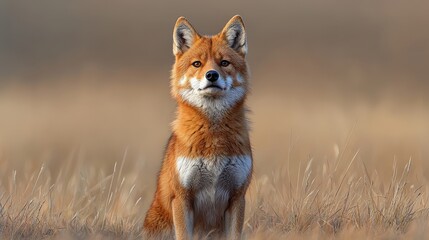 Fototapeta premium Majestic Wild Fox Stands Proudly in a Golden Field During Sunset Hours