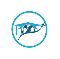 Study abroad vector logo design. Graduation cap and globe icon.