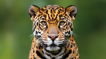 Obraz premium Majestic Close-Up of a Beautiful Jaguar with Distinctive Spots and Striking Green Eyes in Nature