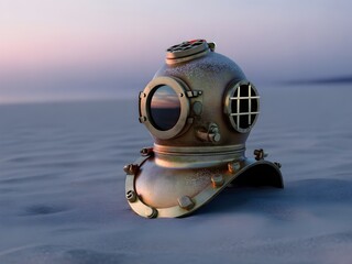 Fototapeta premium Photo of a vintage aqualung in a desert