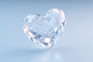 Fototapeta premium Translucent heart-shaped crystal reflects light, creating an eth