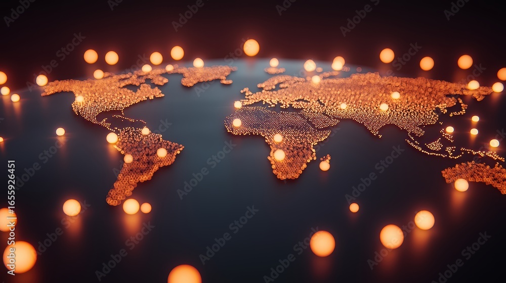 Poster artificial intelligence and machine learning world map with interconnected ai networks and neural ne