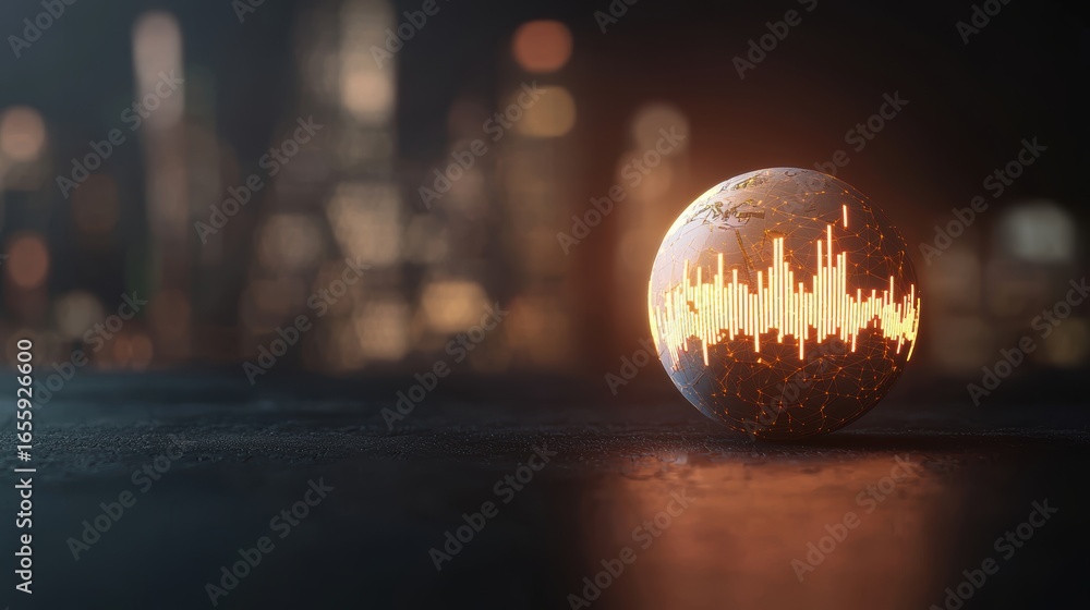 Poster globe data visualization and analytic 3d globe with glowing data points and analytical charts, dark 