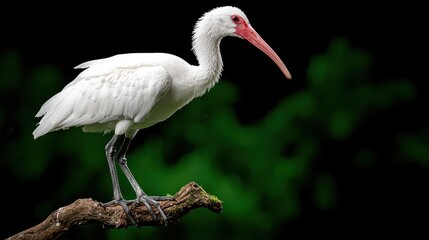 Fototapeta premium Elegant white bird perched on a branch with lush green background showcasing natural beauty and grace