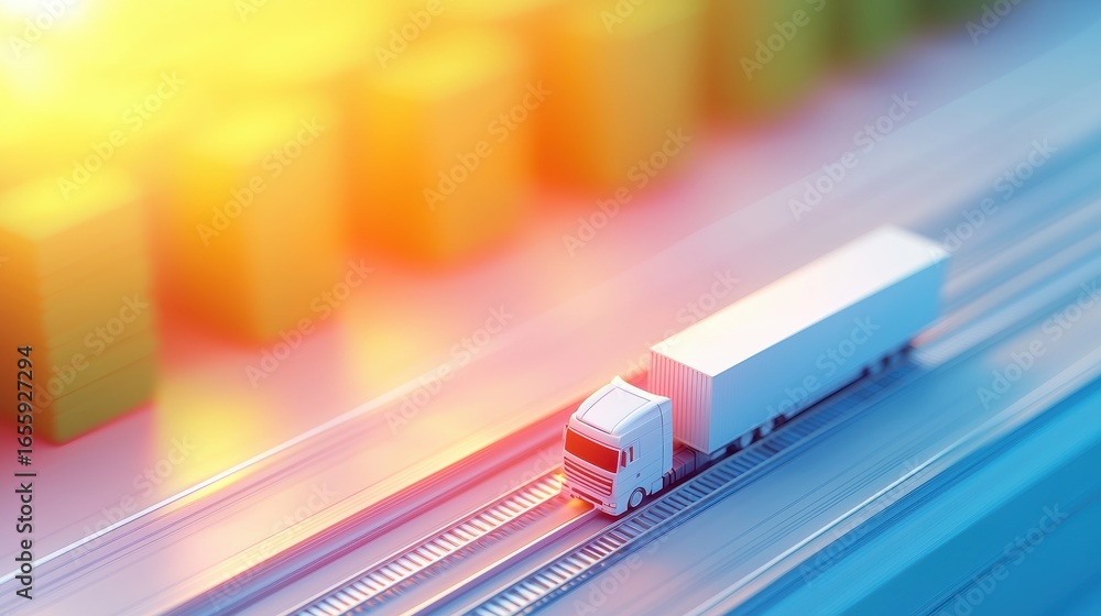 Poster warehouse logistic and supply chain network aerial view of a large logistics hub with trucks and tra