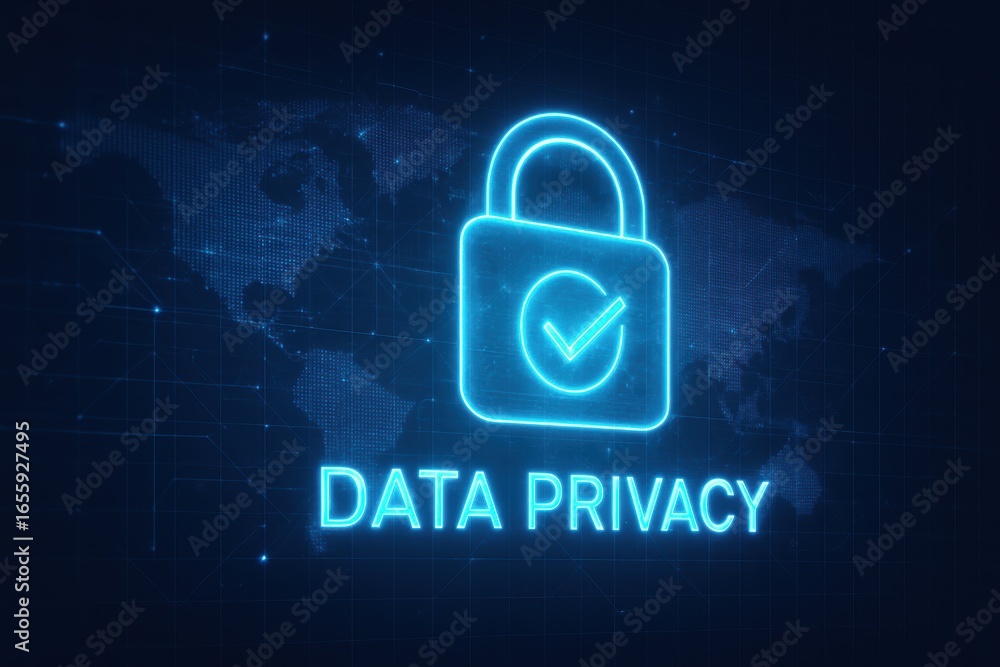 Aufkleber secure data in cyberspace: this graphic visualizes data privacy and protection in the digital landsc