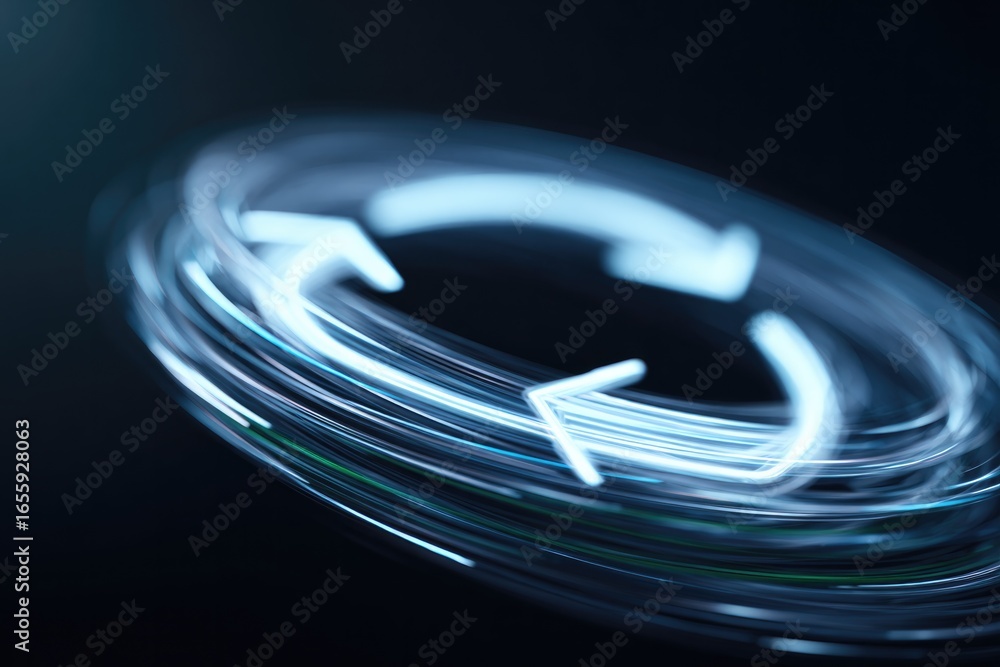 Poster dynamic circular arrows in glowing blue design create sense of m