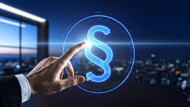 Touching Digital Legal Symbol: Futuristic Law and Technology Interface Concept Visualization