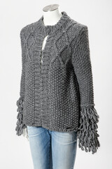 A grey sweater coat for ladies