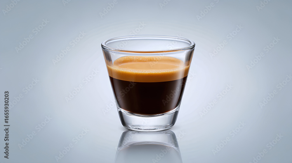 Poster mockup style clipart of espresso shot glass centered in frame with gradient background and white spa