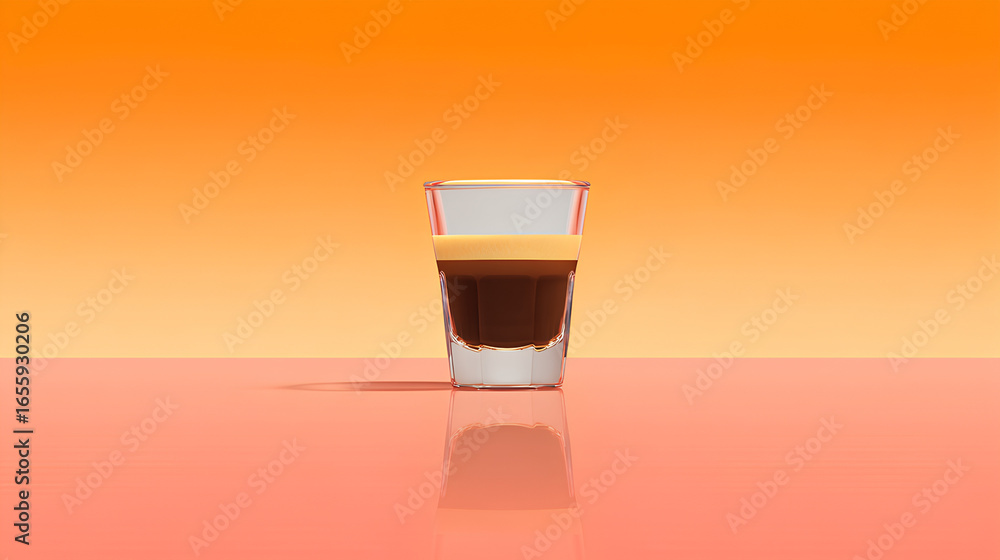 Poster mockup style clipart of espresso shot glass centered in frame with gradient background and white spa
