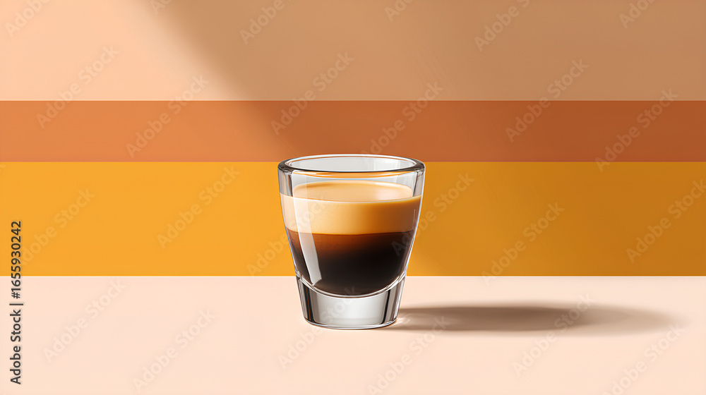 Aufkleber mockup style clipart of espresso shot glass centered in frame with gradient background and white spa