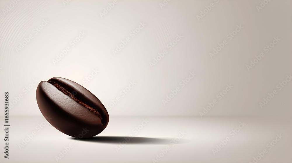 Poster simple vector of single coffee bean with soft drop shadow and wide surrounding blank area suitable f
