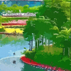 Various oil paintings, flowers, lakes, landscapes, marine creatures, swans, birds, cottages, plum blossoms