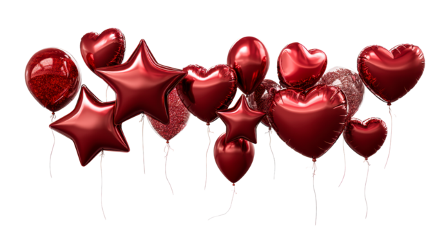 Collection of Red Heart and Star Shaped Balloons, cut out transparent