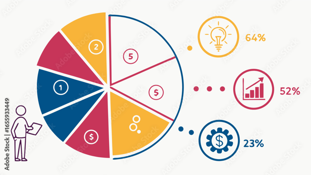 Poster business pie chart infographic showing market share analysis and financial data visualization presen