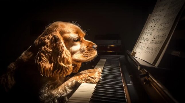 A Talented Dog Plays the Piano in a Moody, Dramatic Scene.