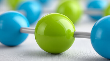 Colorful molecular model with blue and green spheres.