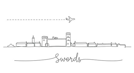 Swords with Ireland Plane above the cityscape.