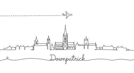 Obraz premium Downpatrick skyline with Ireland Travel design.