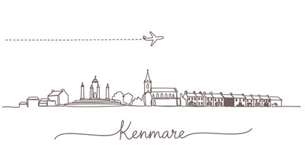 Kenmare Town Skyline Vector Minimalist Airplane.