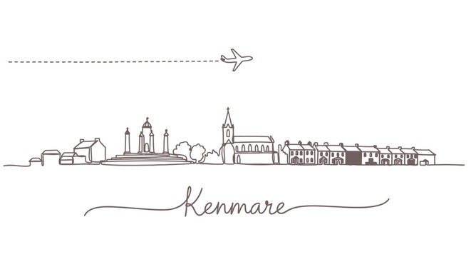 Kenmare Town Skyline Vector Minimalist Airplane.