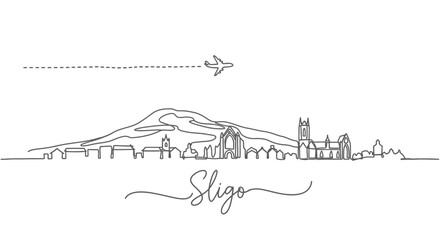 Sligo Ireland Skyline Line Art Airplane.