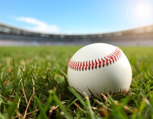 Baseball on Green Field at Stadium