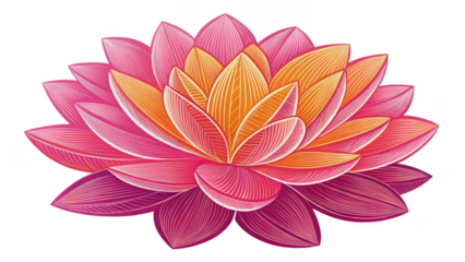 Vibrant watercolor lotus flower with pink and orange petals isolated on transparent background