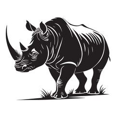 Fototapeta premium black white rhinoceros Silhouette Vector, High Quality Illustration on White Background