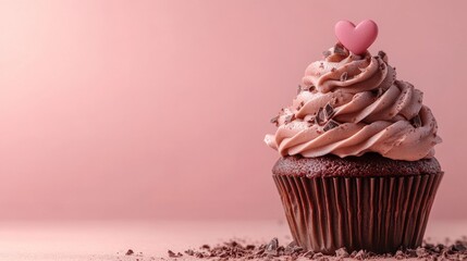 Chocolate Cupcake with Pink Heart Topper – Valentine’s Day Dessert and Sweet Love Celebration