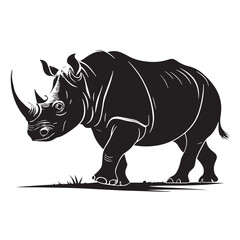 black white rhinoceros Silhouette Vector, High Quality Illustration on White Background