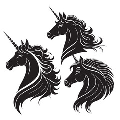 black unicorns Silhouette Vector, High Quality Illustration on White Background