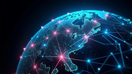 Dynamic globe network connection glows with bright data streams in digital cyberspace - Powered by Adobe
