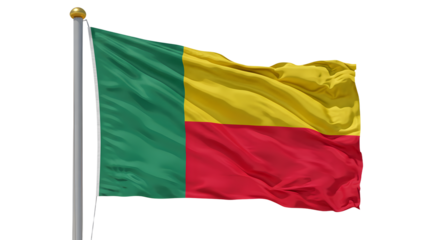 Benin national flag waving on flagpole isolated on white background, symbol of Benin country, ideal for international events and cultural celebrations