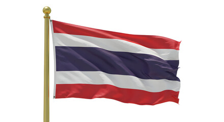 Flag of Thailand waving on pole isolated on white background, symbol of Thai nation and culture, perfect for travel and education