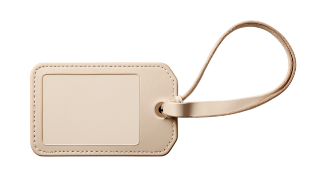 Blank luggage tag with strap isolated on a Transparent Background