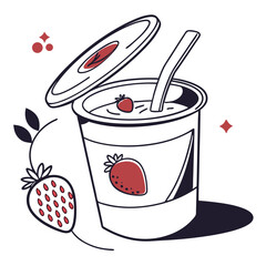 Strawberry yogurt cup, a healthy and sweet dessert snack for breakfast, with fresh fruit