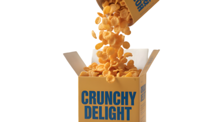 Crunchy Delight: Golden flakes cascade from their box, a visual ode to breakfast's most cherished dish. A delicious display.