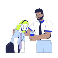 Empathy soft skill in workplace 2D vector illustration. Interpersonal compassion. Black boss offering help and support to colleague flat characters isolated on white background. Colorful cartoon image