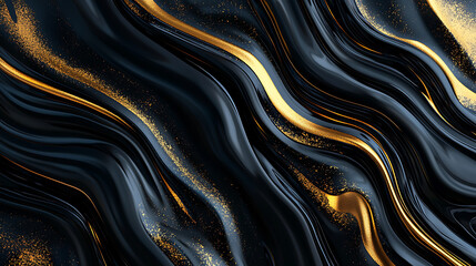 Fototapeta premium Abstract black and gold wavy texture with shimmering details.