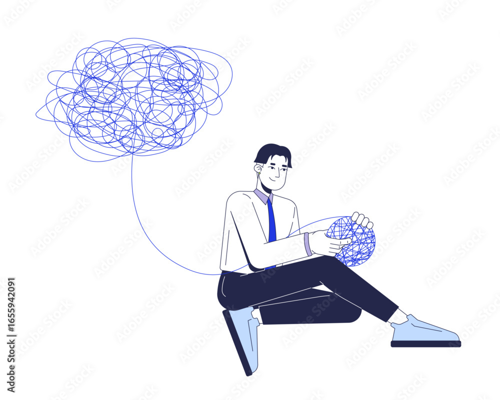 Poster problem solving soft skill in workplace 2d illustration concept. psychology cognitive. corporate man